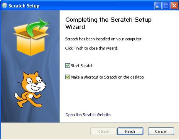 Scratch ı kurma işlemi tamamlandıktan sonra Scratch ile çalışmaya başlamak için Scratch ı Başlat ı işaretleyin.