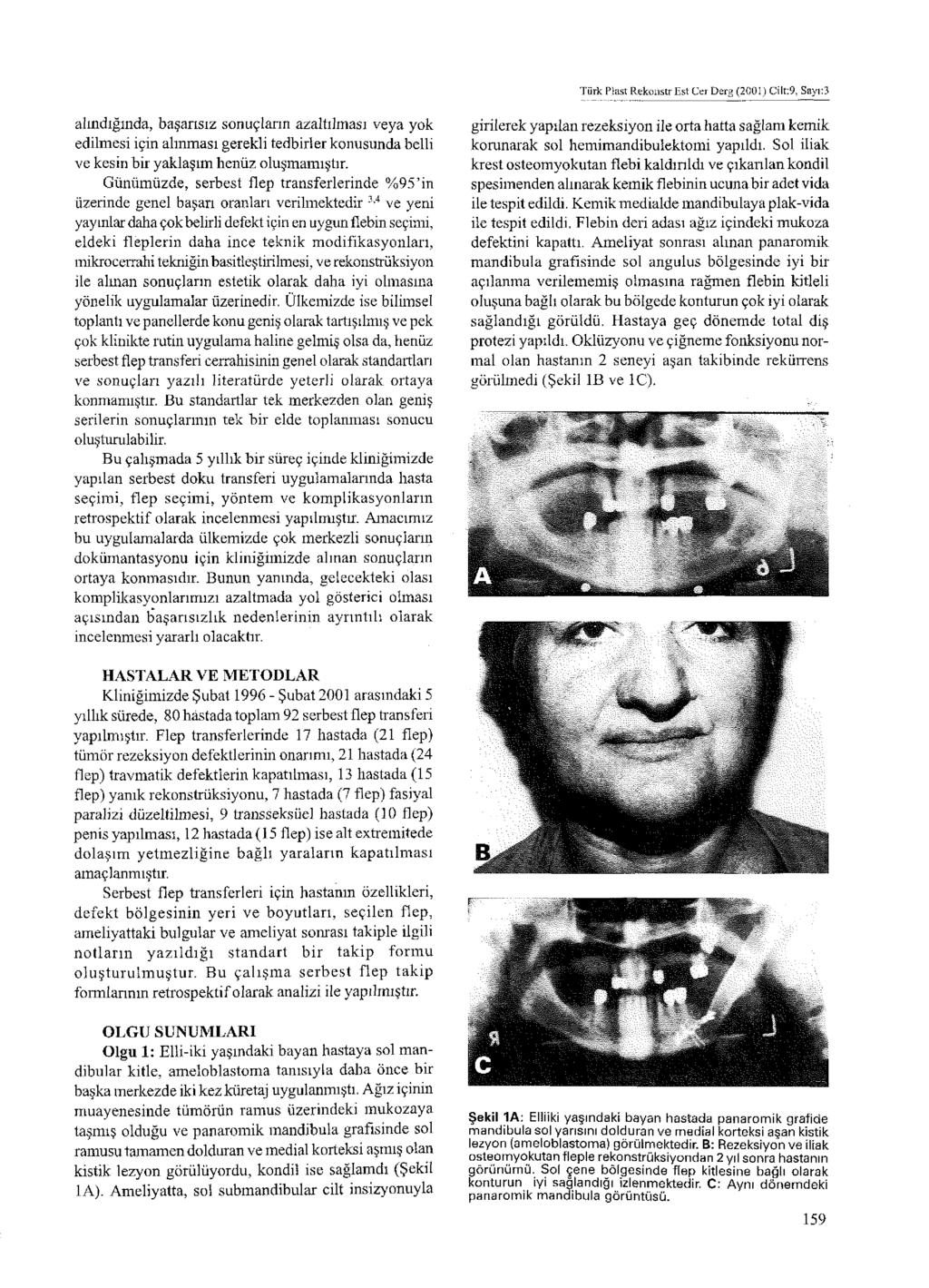 Türk Plast RekoııstrEst Cer Derg (2001) Cilt:9, Sayı:3 alındığında, başansız sonuçların azaltılması veya yok edilmesi için alınması gerekli tedbirler konusunda belli ve kesin bir yaklaşım henüz