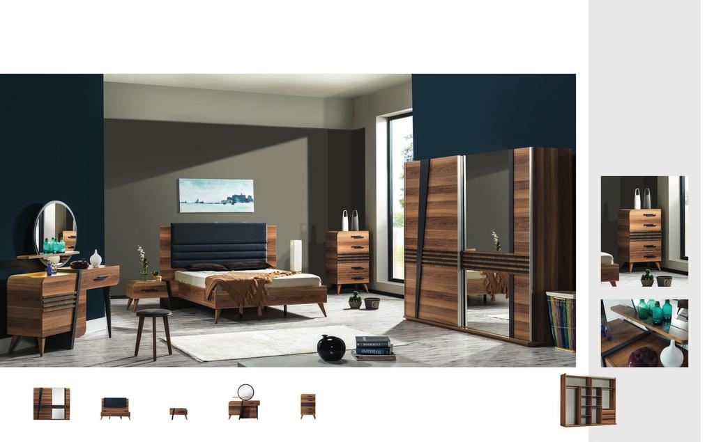 NAVARA Aynaların ve ahşabın kusursuz uyumunu bulmak isteyenler için Navara Yatak Odası, minimalist bir tasarımı maksimum çarpıcılıkla sunuyor.