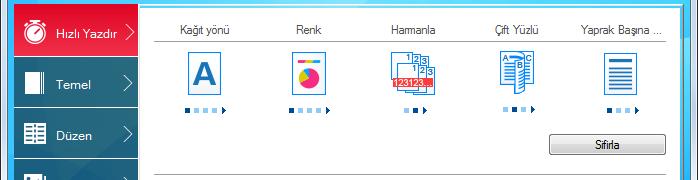 PC'den yazdırırken > PC'den yazdırırken Yazıcı Sürücüsü Yazdırma Ayarları Ekranı Yazıcı sürücüsü yazdırma ayarları ekran, yazdırma ile ilgili çeşitli ayarları yapılandırmanıza izin verir.