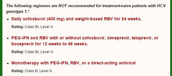 AASLD-2015 Tedavi Naiv HCV Genotip 1 Olgular HCV genotip 1 tedavi naiv hastada önerilmeyen rejimler *Sofosbuvir + kiloya ayarlı