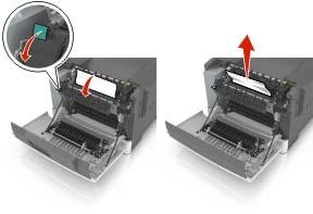 Ön kapakta kağıt sıkışması Isıtıcıda kağıt sıkışması 1 Ön kapağı açın. DİKKAT SICAK YÜZEY: Yazıcının içi sıcak olabilir.