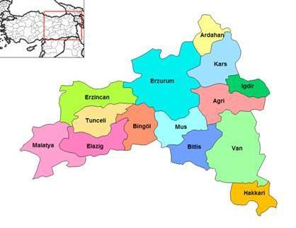 Şekil 2.2: Doğu Anadolu Bölgesi idari il sınırları.