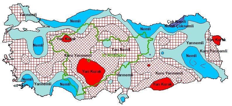 Kuraklık Sınıfları: Doğu Anadolu Bölgesi dört temel kurak alan içerisinde yer almaktadır (Türkeş, 2012). Bu alanlar yarı nemli, nemli, yarı kurak ve kuru yarı nemli alanlar olarak belirlenmiştir.