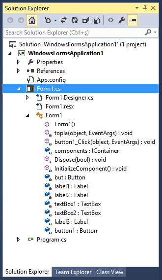 Oluşan Proje Dosyaları(devam ) Form1.