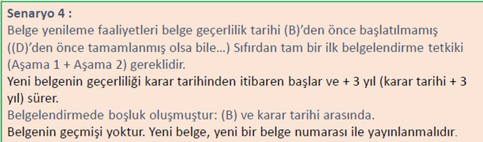 Müşteri ileri bir tarihte (Belge süresi bitiminden sonra 3 yıl içinde) yeniden belgelendirme talebinde bulunursa, yeni müracaat müşteri numarası verilerek işlemler yürütülür. 4.