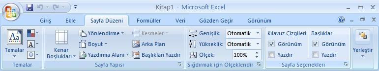 Sayfa Düzeni: Sayfa Düzeni sekmesinde sayfa ayarları ve yazdırma ayarları gibi işlevler vardır.