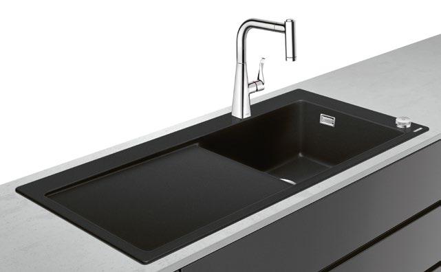 hansgrohe Granit SilicaTec eviye kombinasyonları 33 C51-F635-04 Tezgah üstü eviye kombinasyonu 180/450 2-Delikli Select eviye bataryası 320 Alt dolap: 800 mm # 43215, -000 C51-F635-09 Tezgah üstü