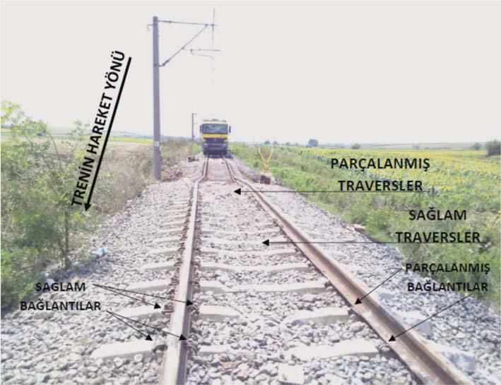 Resim 8 - Menfezi geçtikten sonra trenin hareket yönünde sağlam kalan traversler ve ray-travers bağlantı elemanlarının durumu.