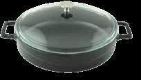 glass lid. Diameter (Ø)24 cm. Material / Finishing: Enamelled Cast Iron 3 coat, 2 fire. Material Thickness: Bottom: 5 mm. Edges: 4 mm.