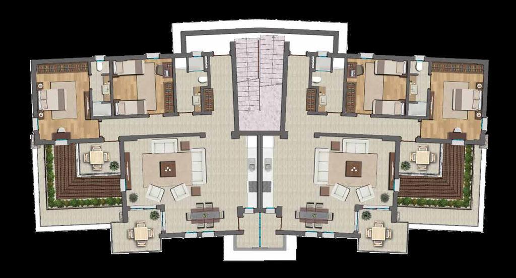 Birinci Kat Planı /First Floor Plan B-E Tip 2+1 Daire Giriş+Hol / Entrance+Corridor Salon+Mutfak / Dining room with kitchen Ortak banyo / Common bathroom Balkon 1 / Balcony 1 Balkon 2 / Balcony 2 :