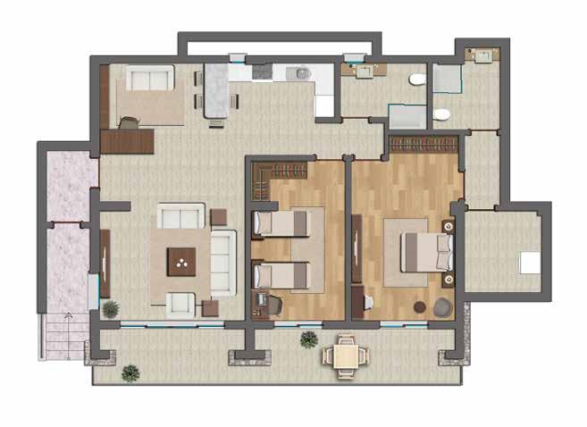 Bahçe katı planı / Basement floor plan Giriş+Salon+Mutfak+Hol / Entrance+Dining room with kitchen+corridor : 66,90 m2 Hol / Corridor : 3,70 m2 Ortak banyo / Common bathroom : 6,70 m2 Yatak odası /