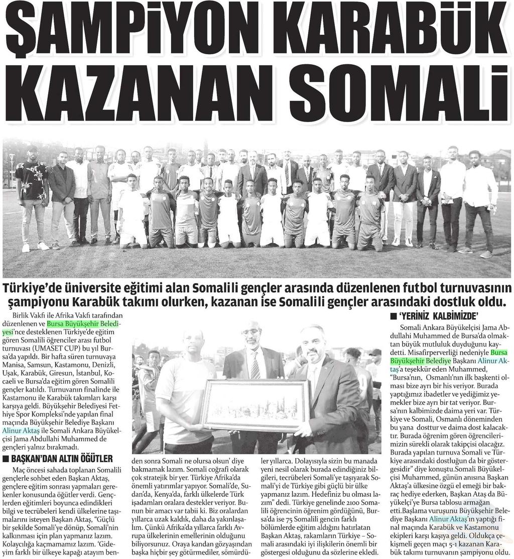 SAMPIYON KARABÜK KAZANAN SOMALI Yayın Adı : Gazete