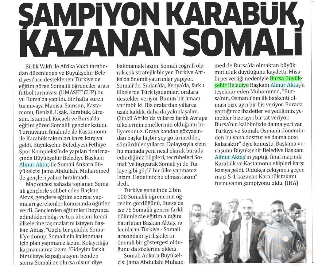 SAMPIYON KARABÜK, KAZANAN SOMALI Yayın Adı : Bursa