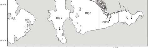 1E 18 5 38º 34`.0N 26º 46`.4E 36 6 38º 38`.0N 26º 39`.2E 66 Bulgular İstasyonlarda ölçülen yüzey suyu sıcaklıkları mevsimlere göre 12.79 ºC ile 23.24 ºC arasında değişim göstermektedir (Şekil 2).