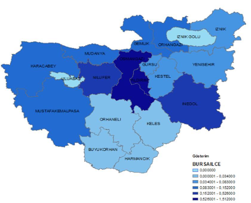 Şekil 4. Bursa İlçeleri Su Kullanım Dağılımı 4.