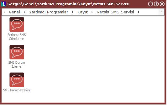 Gerekli tanımlamalar yapılıp TAMAM butonuna basıldığında SMS uygulaması ile ilgili olarak Yardımcı Programlar modülündeki Netsis SMS Servisi menüsünde Serbest SMS Gönderme ve SMS Durum İzleme alt