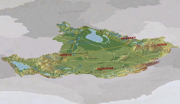2. GENEL COĞRAFİ ÖZELLİKLER Türkiye deki 25 akarsu havzasından birisi olan Konya Havzası, 55 000 km² lik yüzölçümü ile Türkiye nin yaklaşık %7 sini teşkil etmektedir.