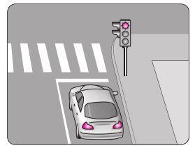 101) Şekildeki aracın yoluna devam edebilmesi için, ışıklı trafik işaret cihazında yanan ışığın rengi ne olmalıdır?