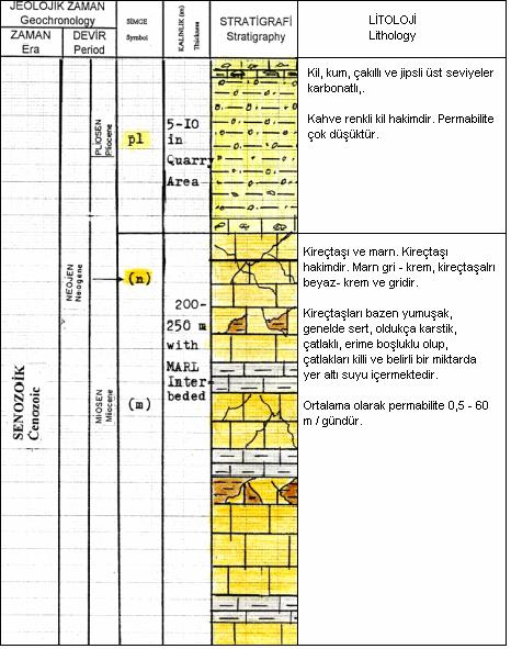 63 Şekil 3.5 Etüd sahasının stratigrafik jeolojisi ve litolojisi (Konya Çimento A.Ş. arşivi). 3.2.