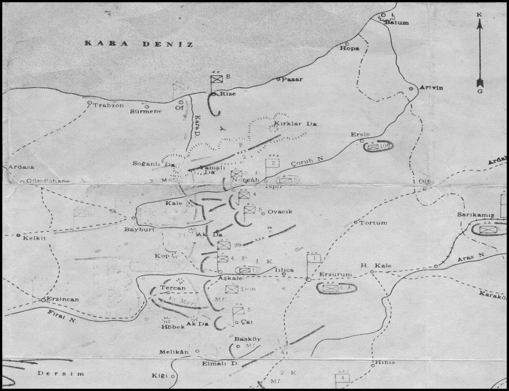 B-) OF DİRENİŞİ SAFHALARI Doğu Cephesinde (15-20 Mart 1916) durumu, (Orgeneral Fahri Belen, Birinci Cihan Harbinde Türk Harbi, Kroki 6-B) 1- ) Kelali Tepeleri Savaşları Stratejik önemi büyük olduğu