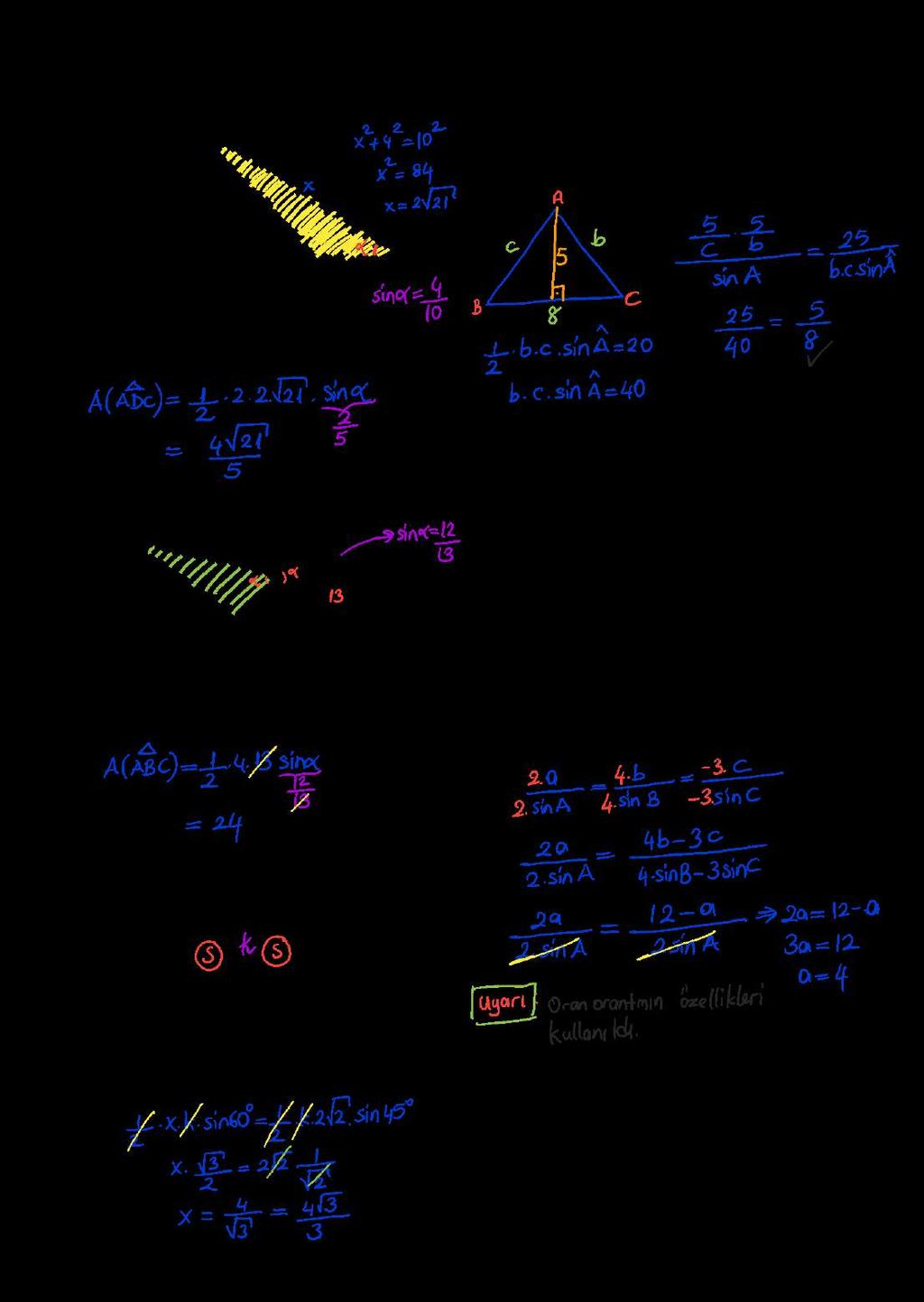 ÜÇG TGOOMTK ĞT.. lanı 0 b bi üçgeninde = 8 b di. sint sin t una göe, oanı kaçtı? sin t 8 dik üçgeninde = b, = 8 b, = b olduğuna göe, lan^ & h kaç b di?