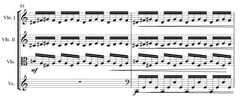 Yaylı Kuartet No. 2, Op. 35, Dördüncü Bölüm, Ölçü 53-55 (Gülbey, 2005, s.