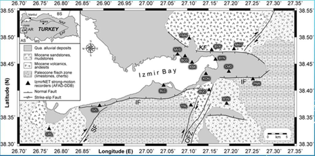 İzmir ve yakın çevresinin genelleştirilmiş jeoloji ve tektonik haritası (Gök,