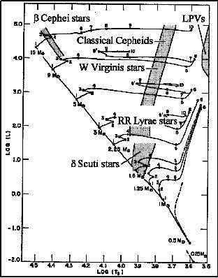 Şekil 1.16 RR Lyrae yıldızlarının HR diyagramında kütlesi farklı olan diğer yıldızlarla karşılaştırılması (Olszewski et al.