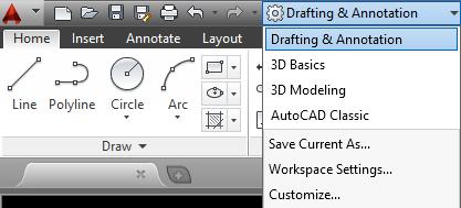 AutoCAD Classic seçeneği işaretlenebilir. Save Current As seçeneği ile çalışılan ekran Workspace (Çalışma Ortamı) olarak kaydedilir.