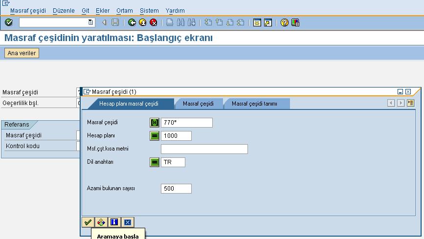 İstenilen arama değerleri girilir ve arama yapılır.