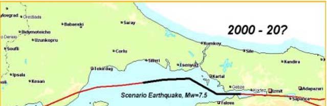 2.5.2 KOERİ (2003) çalışması Boğaziçi Üniversitesi Kandilli Deprem Araştırma Enstitüsünün 2002 yılında tamamlamış olduğu çalışmada ise beklenen en kötü durum olarak adlandırılan deprem senaryosu