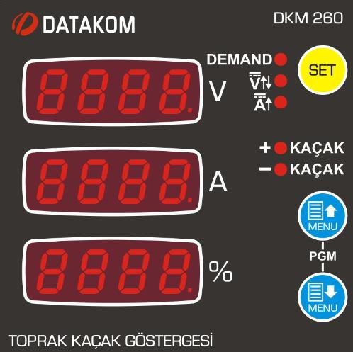 3. EKRANLAR ARASI GEÇİŞ butonları ile ölçüm değerleri arasında gezilir. 1. Ekran Volt (V) biriminde gerilim, 2. Ekran Amper (A) biriminde akım, 3. Ekran yüzde (%) biriminde kaçak değerlerini gösterir.