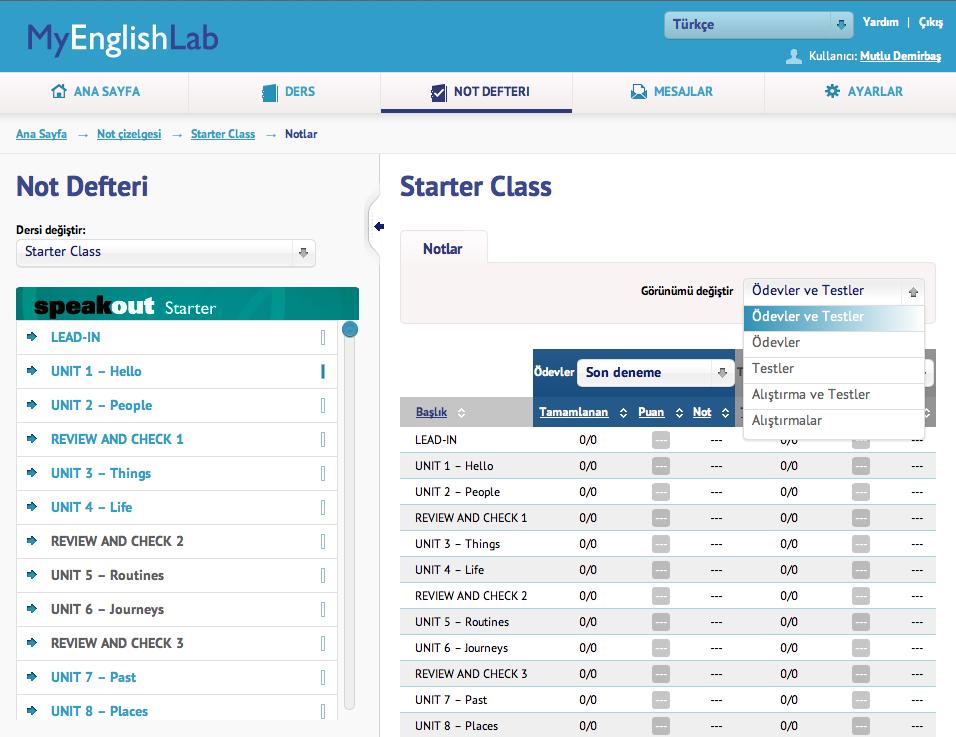 Speakout: Not Defteri Bir dersin içindeki aktiviteler üçe ayrılmaktadır. 1. Ödevler: Öğretmeninizin belirli bir tarihe ödev olarak vereceği alıştırmaları ifade etmektedir. 2.