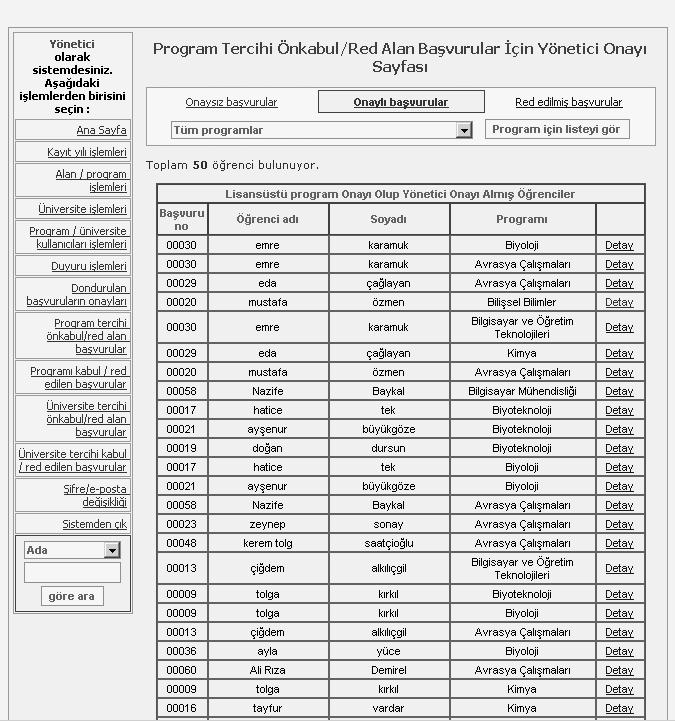 5.4.12 Administrator List/Confirm Program Approval Status Screen