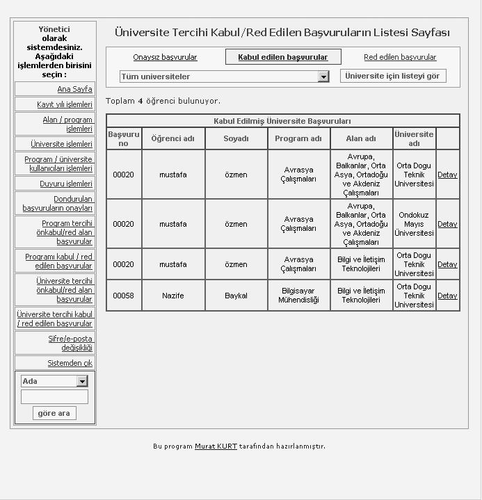 5.4.15 Administrator List University Acceptance Status Screen