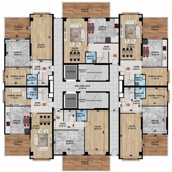 B/C/D/E/F BLOK bahçe DUBLEKS 3+1 DAİRE ALANI 204.00 m 2 DAİRE KULLANIM ALANI 142.00 m 2 DAİRE 3-6 ALT KAT KULLANIM ALANI 111.50 m 2 Salon : 28.50 m 2 Balkon : 19.50 m 2 Mutfak : 20.50 m 2 Antre : 10.