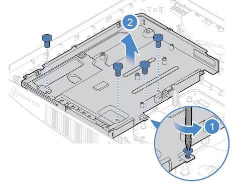 6. Wi-Fi kartını çıkarın. Bkz. Wi-Fi kartının değiştirilmesi sayfa: 49. 7. M.2 yarıiletken sürücüyü çıkarın. Bkz. M.2 yarıiletken sürücünün değiştirilmesi sayfa: 42. 8. Sistem kartını çıkarın. Bkz. Sistem kartının değiştirilmesi sayfa: 52.