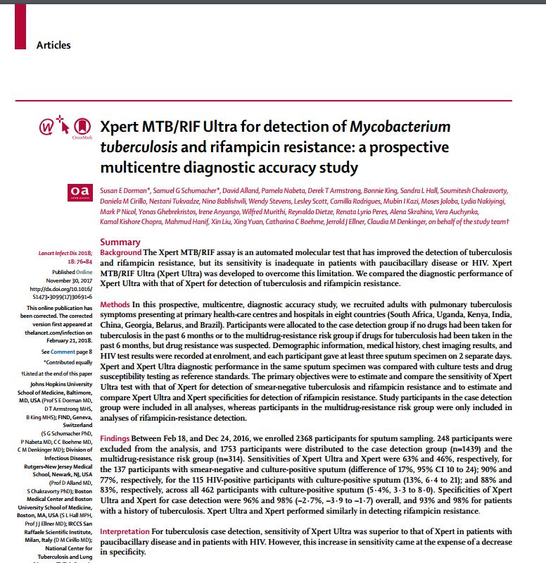 Xpert Ultra (yeni jenerasyon Xpert RIF) Çok merkezli, prospektif