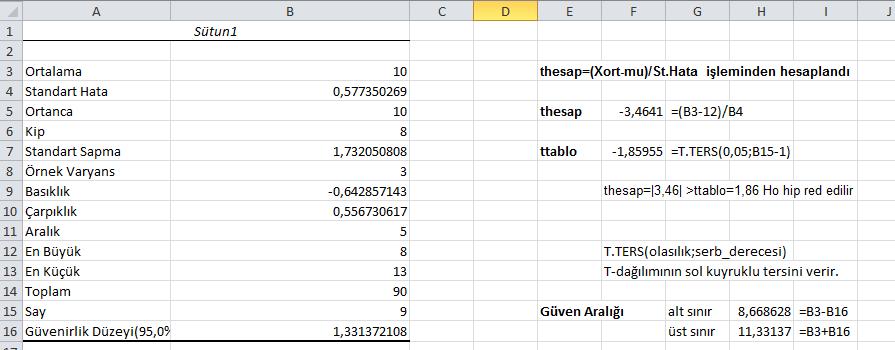EXCEL ile çözüm: Veri Çözümleme--> Tanımlayıcı İstatistikler PSPP ile çözüm: Analyze Compare Means