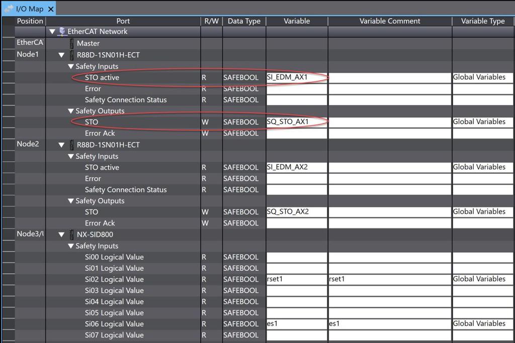 Safety CPU üzerinde STO değişkenleri ve I/O lar I/O map'te kolayca tanımlanabilir.