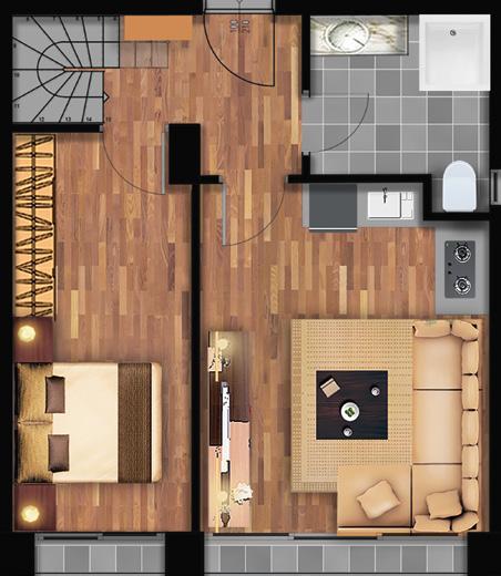1 Salon + Mutfak 2 Yatak Odası Banyo Koridor 5