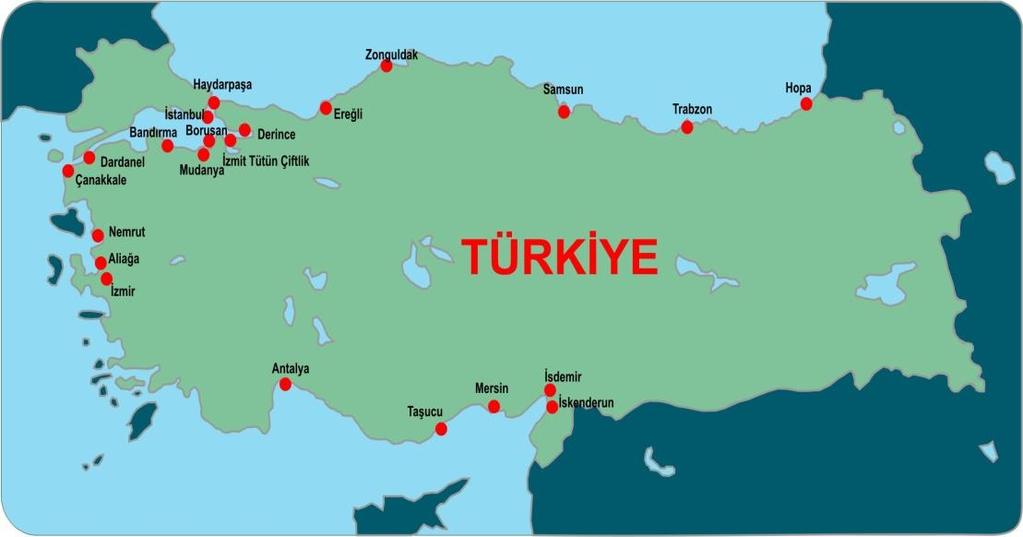Türkiye kıyılarının toplam uzunluğu 8.333 km dir. Bunun 2.805 km sini Ege, 1.795 km sini Karadeniz, 1.577 km sini Akdeniz ve 927 km sini Marmara kıyıları oluşturmaktadır.