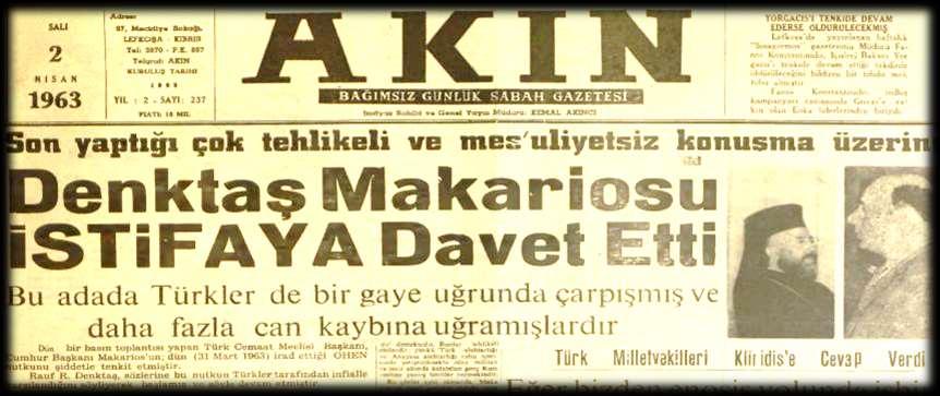 1 Nisan 1963 tarihi Kıbrıs ta olaylar yeniden başlamış, Adanın her yerinde bombalar patlamış, Türk