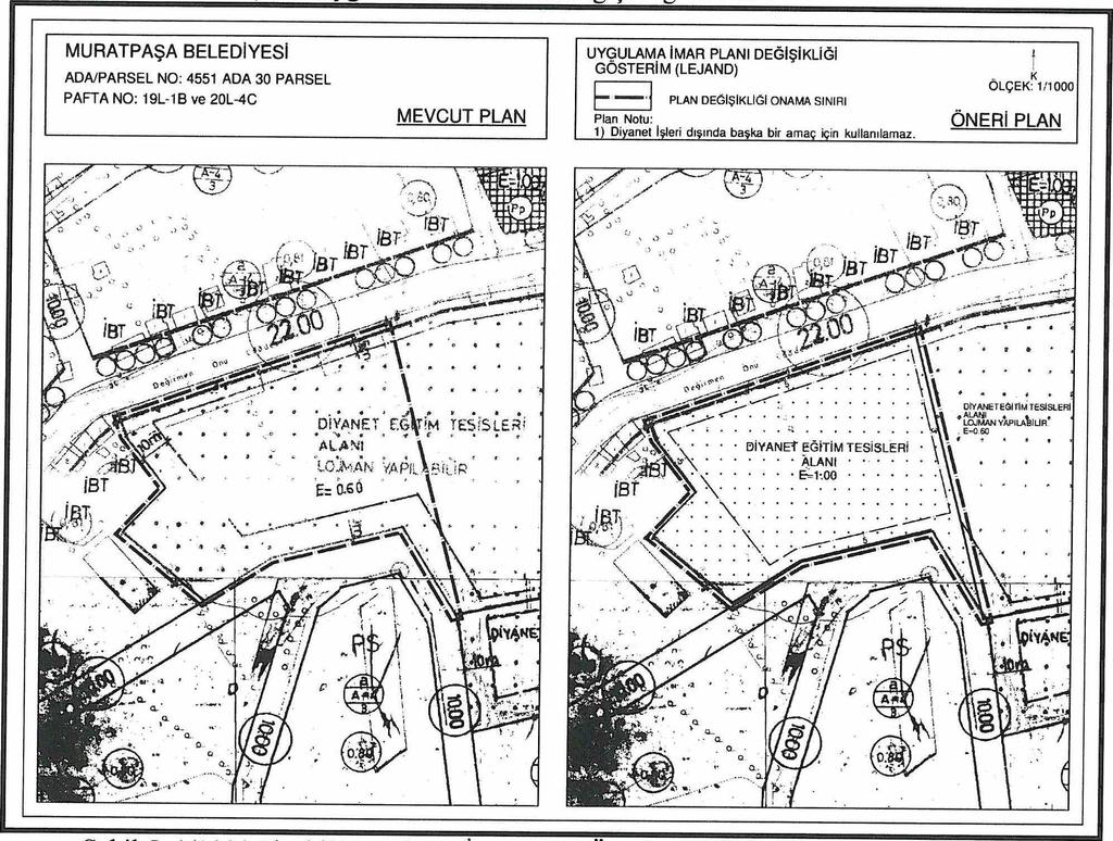 5. PLANLAMA KARARLARI Plan değişikliği amacı; 4551 ada 30 parselin yapılaşma koşullarının yeniden düzenlenerek Diyanet Eğitim Tesisleri Alanı olarak planlanmasını sağlamaktır.