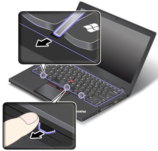 5. Klavye çerçevesinin mandallarını klavyenin altına gizlemek için çok amaçlı aletin düz ucuyla klavye çerçevesini 2,5 mm (0,1 inç) geriye doğru kaydırın.