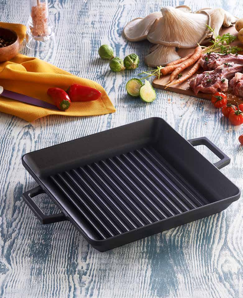 47 GRILL PAN IZGARA TAVA LV ECO GT 2645 w: 26,9 cm l: 52,9 cm h:4 cm 3,42 lt 6-8 5,61 kg Description: Grill Pan, Integral metal handles. Dimension 26x45 cm.