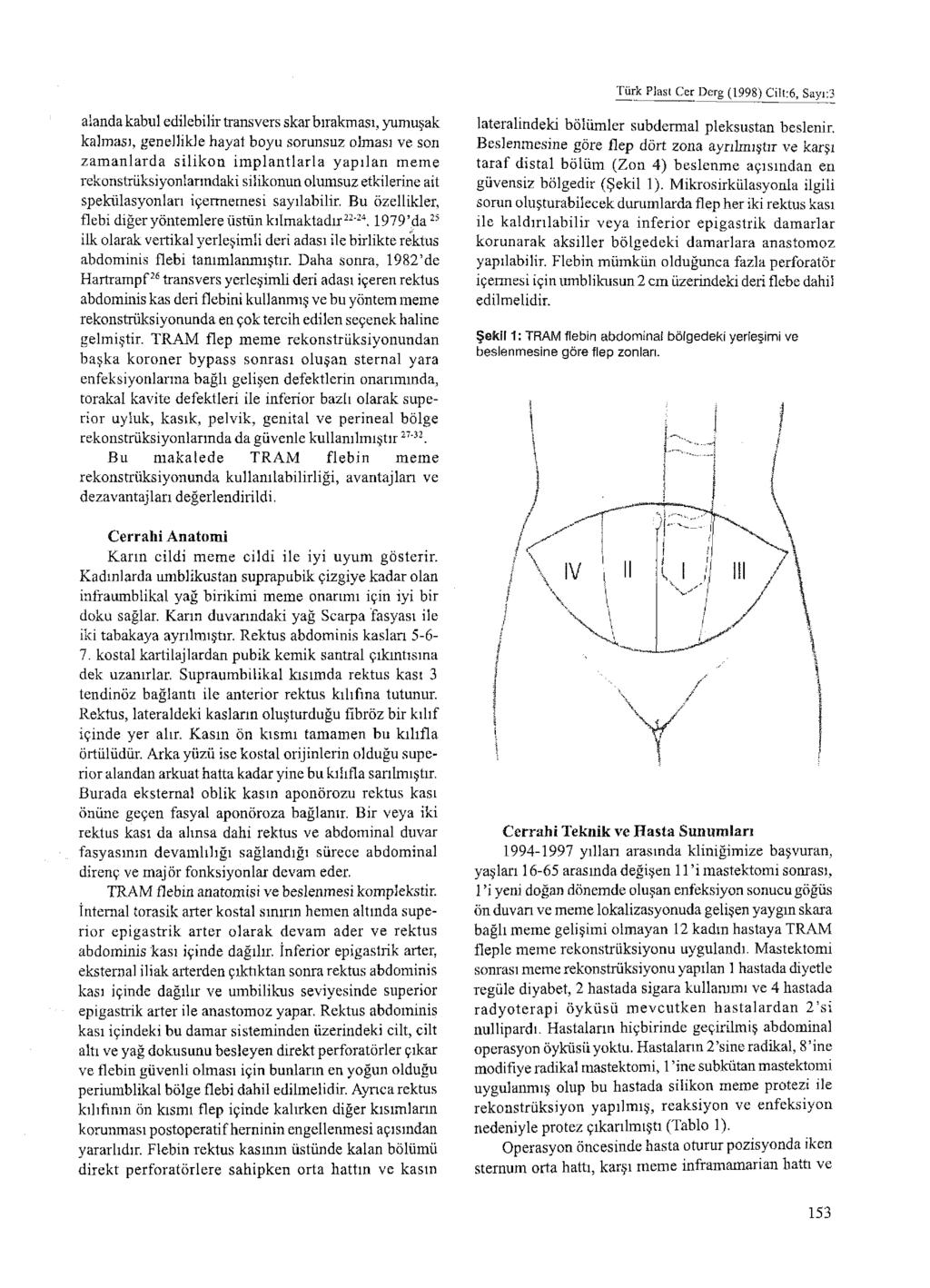 Türk Plast Cer Derg (1998) CÎH:6, Sayı:3 alanda kabul edilebilir trans vers skar bırakması, yumuşak kalması, genellikle hayat boyu sorunsuz olması ve son zam anlarda silikon im plantlarla yapılan
