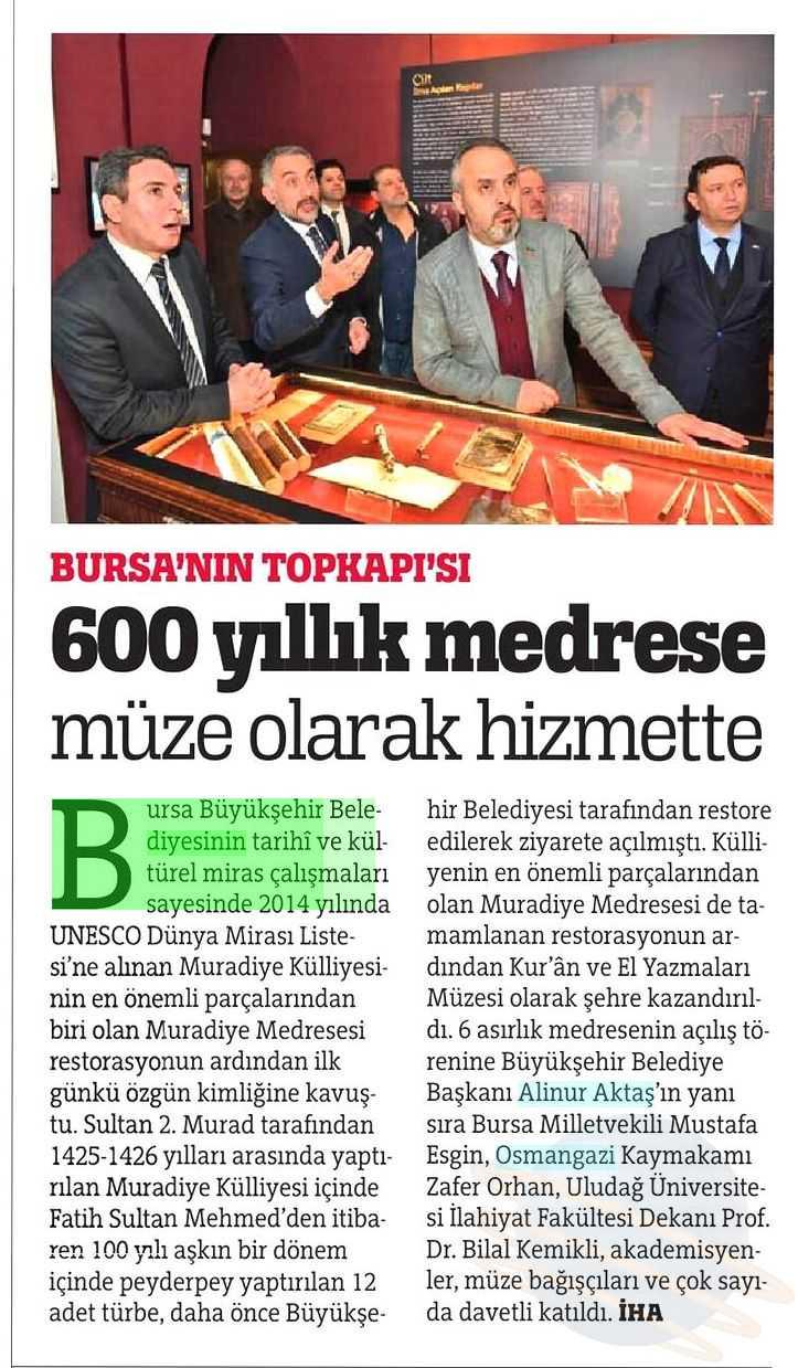 600 YILLIK MEDRESE MÜZE OLARAK HIZMETTE Yayın Adı : Türkiye Gazetesi
