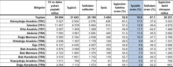 olmuştur. Özellikle bu bölge içinde yer alan TRC3 (Mardin, Batman, Şırnak, Siirt) alt bölgesinde işsizlik oranı yüzde 26,9 iken, tarım dışı işsizlik yüzde 30 un üzerindedir. Tablo.